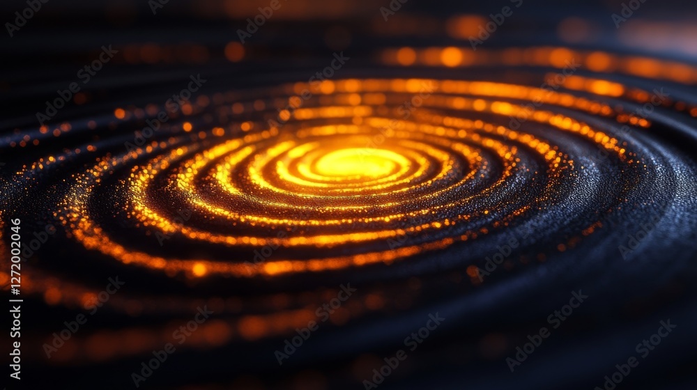 Poster abstract rendering of a glowing spiral on dark textured surface
