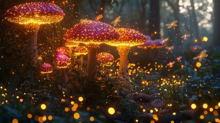 Glowing mushrooms and fireflies in a magical forest. (1)