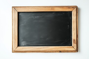 A chalkboard isolated on a white background wooden frame vintage style flat lay