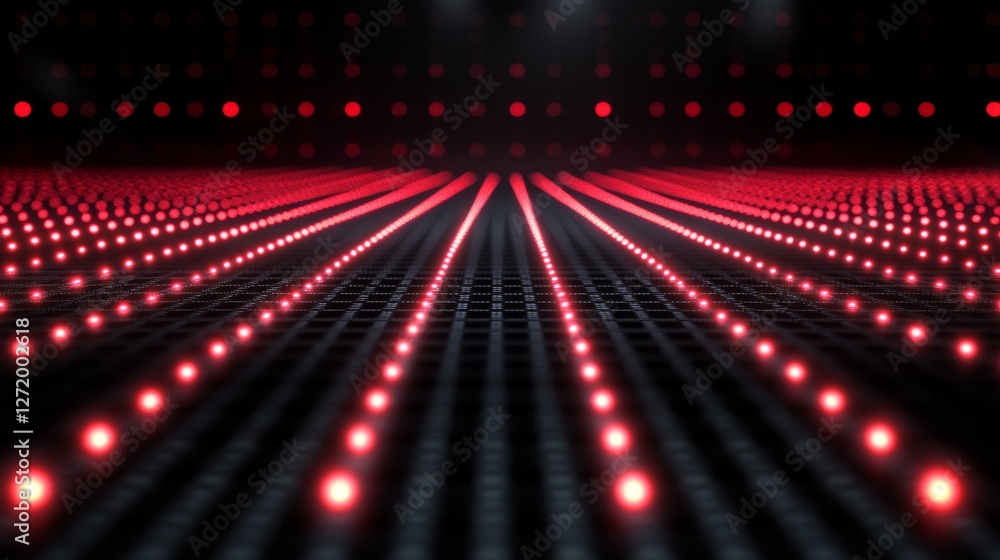 Poster red lights stretch into the distance across a dark grid