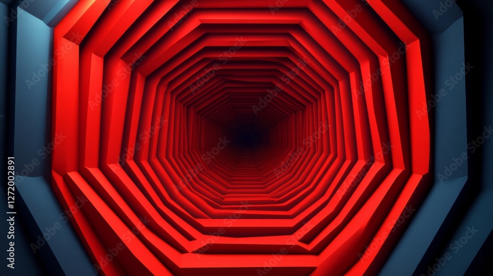 Poster red octagonal tunnel extending into the darkness ahead