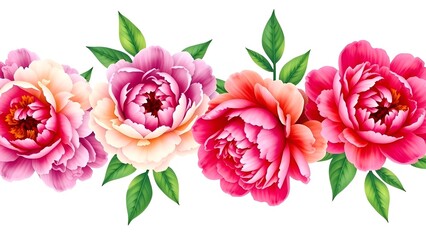Pink peonies pattern on a white background