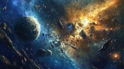 Obraz premium Majestic celestial bodies float among stardust in the cosmos