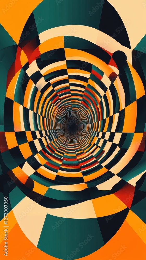 Poster abstract image depicting an orange and dark tunnel pattern