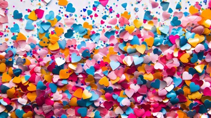 Bright Colorful Paper Confetti on White Background Celebration Event.