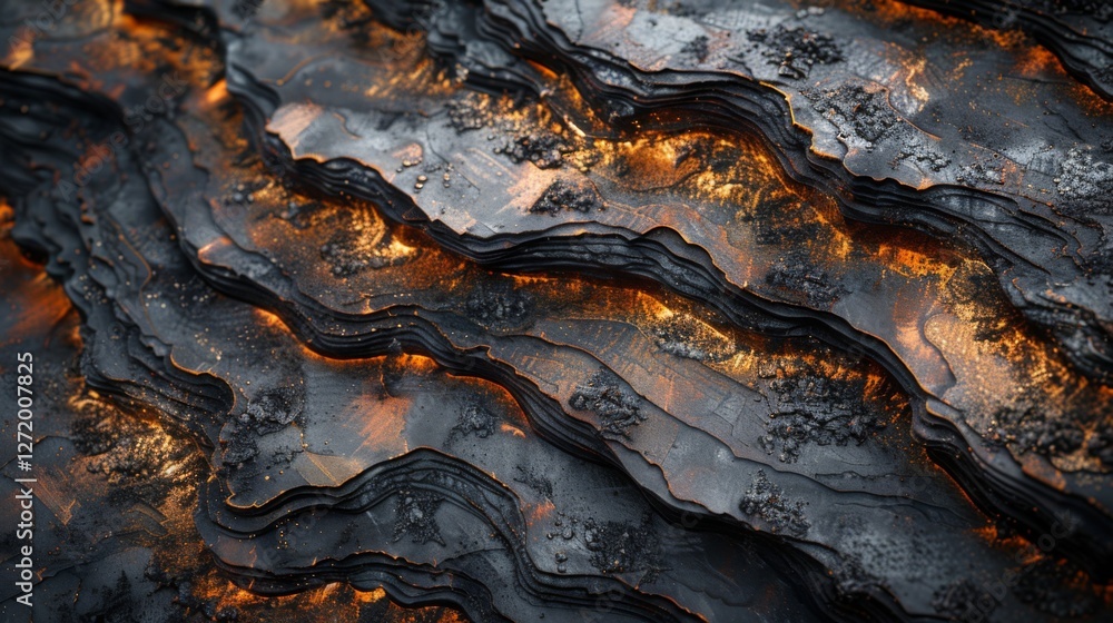Poster Rich, textured layers resembling molten rock showcase a captivating interplay of light and shadow, creating an enchanting atmosphere that reflects heat and depth.