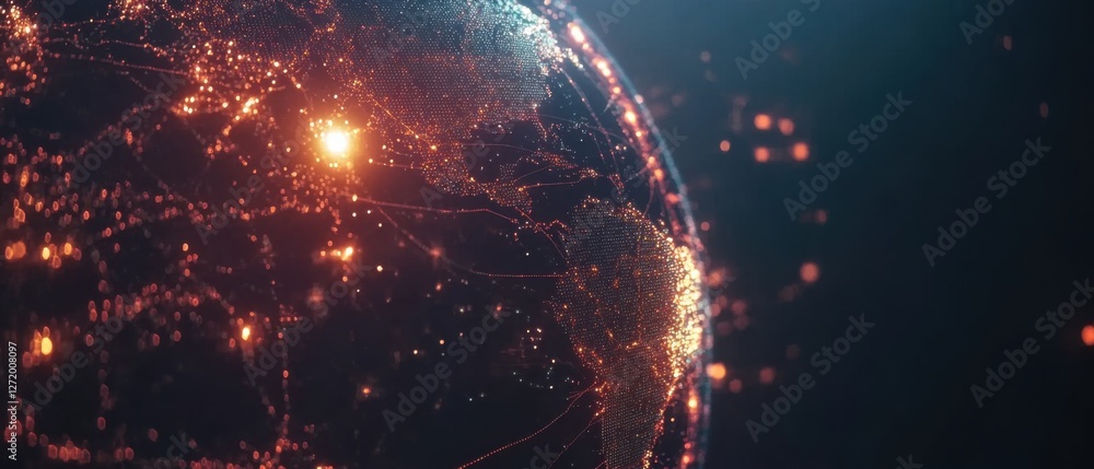 Poster futuristic digital planet earth with glowing interconnected network of lights and data points global