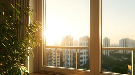 Sunrise City View from Apartment Window