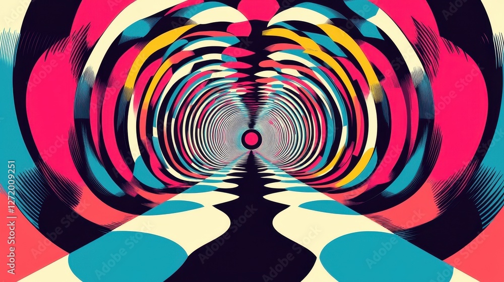 Poster abstract concentric circles and shapes create a hypnotic tunnel