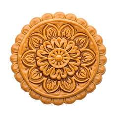 traditional golden mooncake with intricate pattern isolated png transparent background