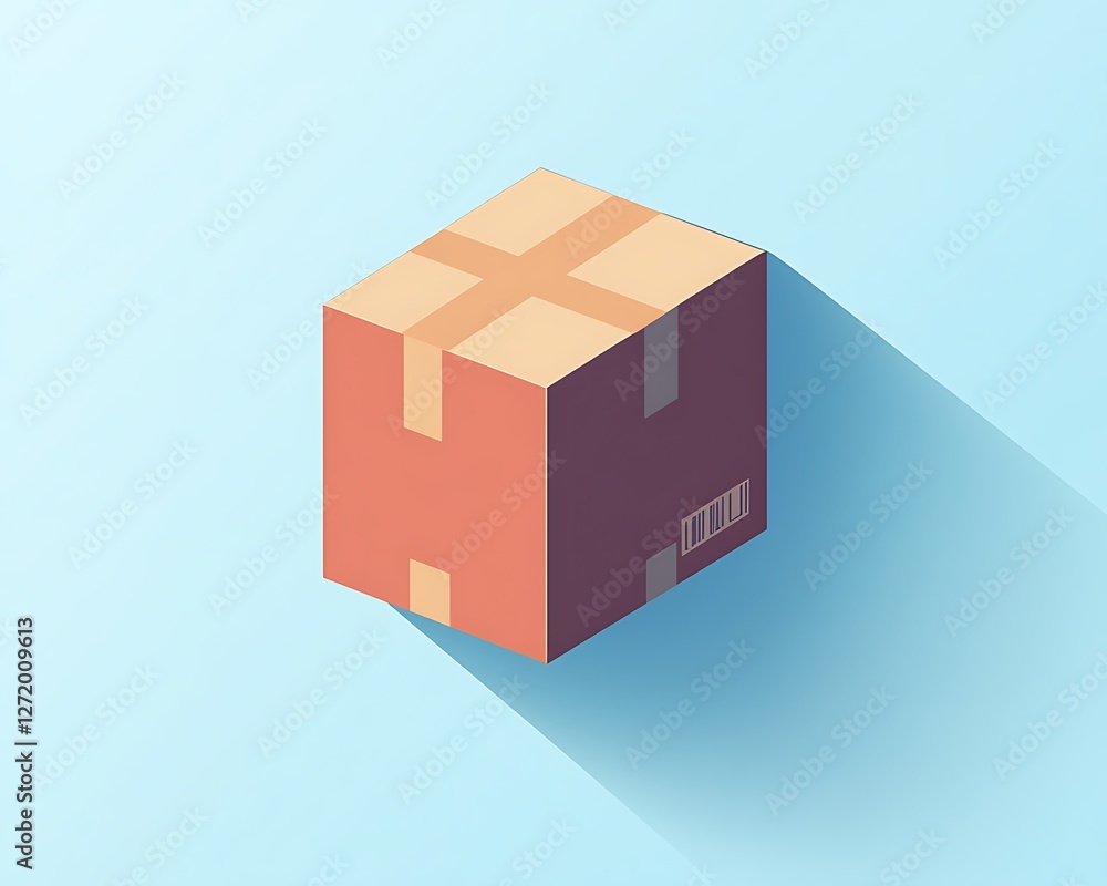 Poster shipping box icon with sharp edges and shadows on a light blue background