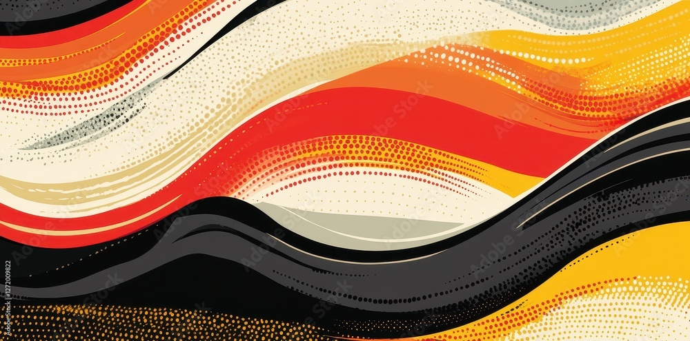 Poster abstract artistic waves of colors with halftone dot patterns