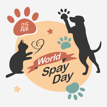 Vector illustration theme: World Spay Day which is celebrated every year during February. Logo design with dog and cat silhouette