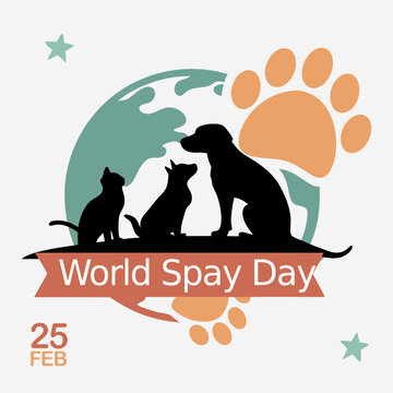 Vector illustration theme: World Spay Day which is celebrated every year during February. Logo design with the silhouette of domestic animals