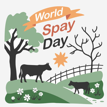 Vector illustration theme: World Spay Day which is celebrated every year during February. Commemorative design with the silhouette of cows