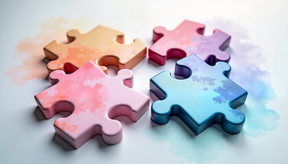 Classic puzzle pieces with smooth matte surfaces and soft edge lighting, ideal for creative designs
