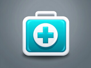 Obraz premium Vector first aid kit icon in vibrant blue and white isolated on a grey background