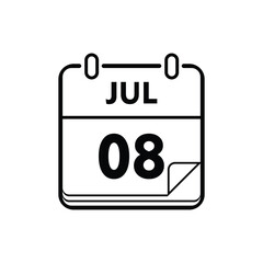 calender icon, 08 july icon with white background