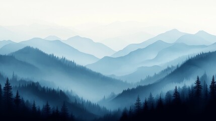 Fototapeta premium Misty mountain range with coniferous forest landscape displayed