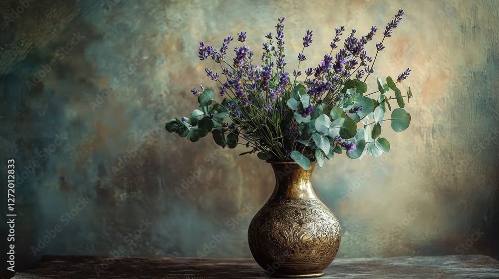 Wall mural Lavender and eucalyptus bouquet in antique vase.