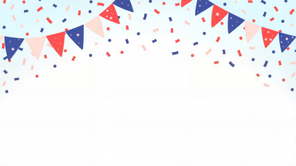 Obraz premium Festive bunting flags with confetti in cheerful sky, celebration theme
