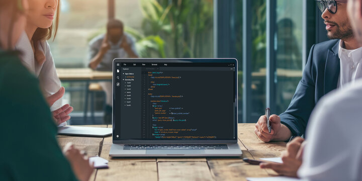 Software development programming on computer screen for brisk application and program coding
