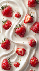 Close up of strawberries and cream on a white background
