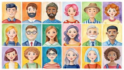 Fototapeta premium Diverse Hand-Drawn Portraits – Whimsical Colorful Characters