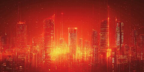 Fototapeta premium High density cityscape at night glows with orange light