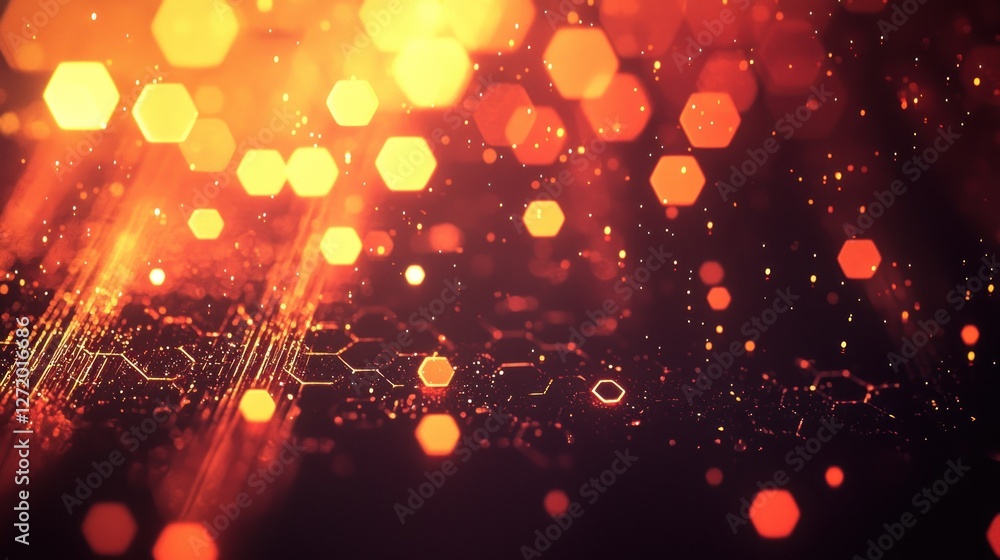 Poster abstract hexagon bokeh lights background.