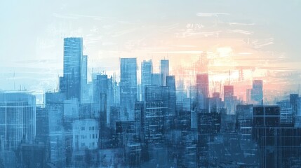 Fototapeta premium Artistic impression of a city skyline painted with blue hues