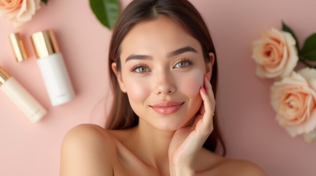 A close-up of a woman with flawless, airbrushed skin after a BB Glow treatment