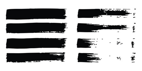 Vector brush strokes featuring black hand-drawn stripes, smears, Chinese or Japanese calligraphy, rough grunge texture, and rough grunge paint line texture, with vector sketch rectangle text boxes.