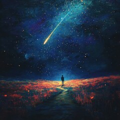 Fototapeta premium A lone figure stands beneath a vibrant starry sky