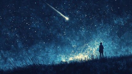 Fototapeta premium A solitary figure gazes at a breathtaking starlit night sky