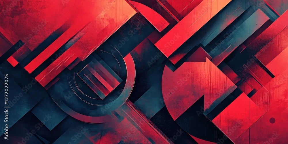 Poster abstract composition featuring dynamic red and dark geometric shapes