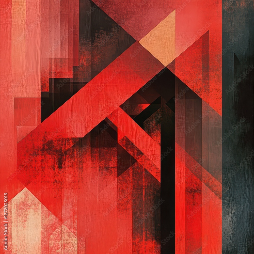 Aufkleber abstract geometric composition featuring red and black angular shapes