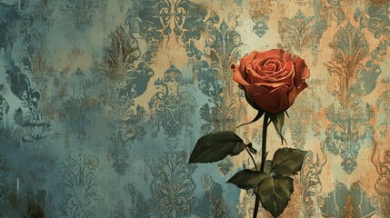 Single rose blossom with vintage decorative background design
