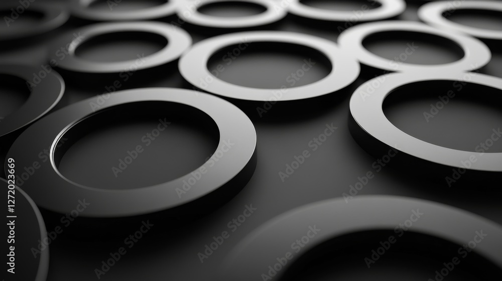 Poster rings arranged in pattern on a smooth black background
