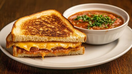 An artfully plated grilled cheese sandwich on a colorful ceramic dish