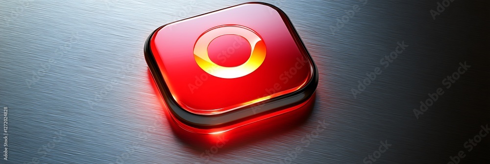 Poster a vibrant red refresh vector action icon glowing on a polished metallic background