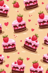 a pattern with strawberries and chocolate cake