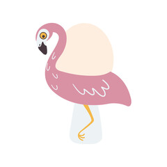 Cute flamingo bird. Easter egg in an egg holder. Decor for holiday, design element for holiday. Vector illustration.