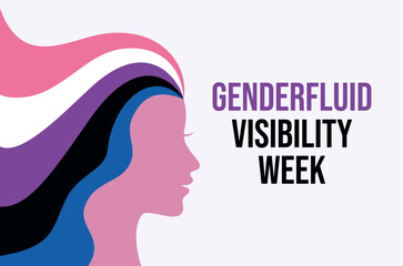 Genderfluid Visibility Week poster vector illustration. Female head in profile with long rainbow hair icon. LGBT genderfluid pride flag symbol. Template for background, banner, card. October.