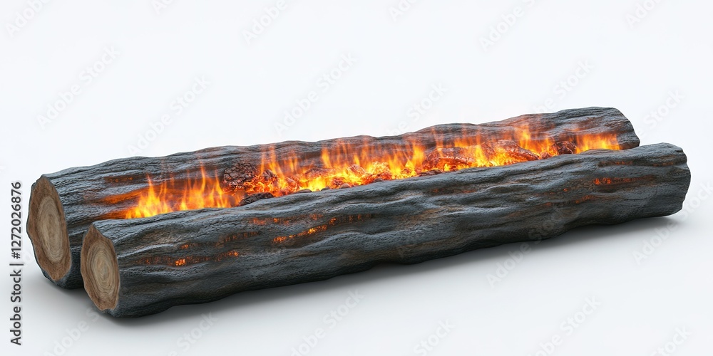 Aufkleber realistic burning fireplace logs creating a warm atmosphere in a modern setting with vibrant flames 