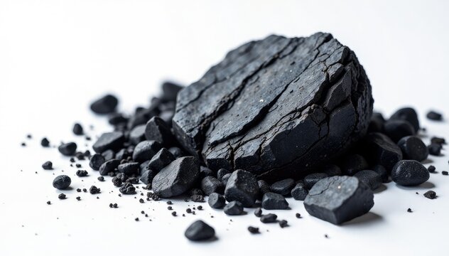 Dark volcanic rock on white background with scattered hematite and magnetite, , magnetite