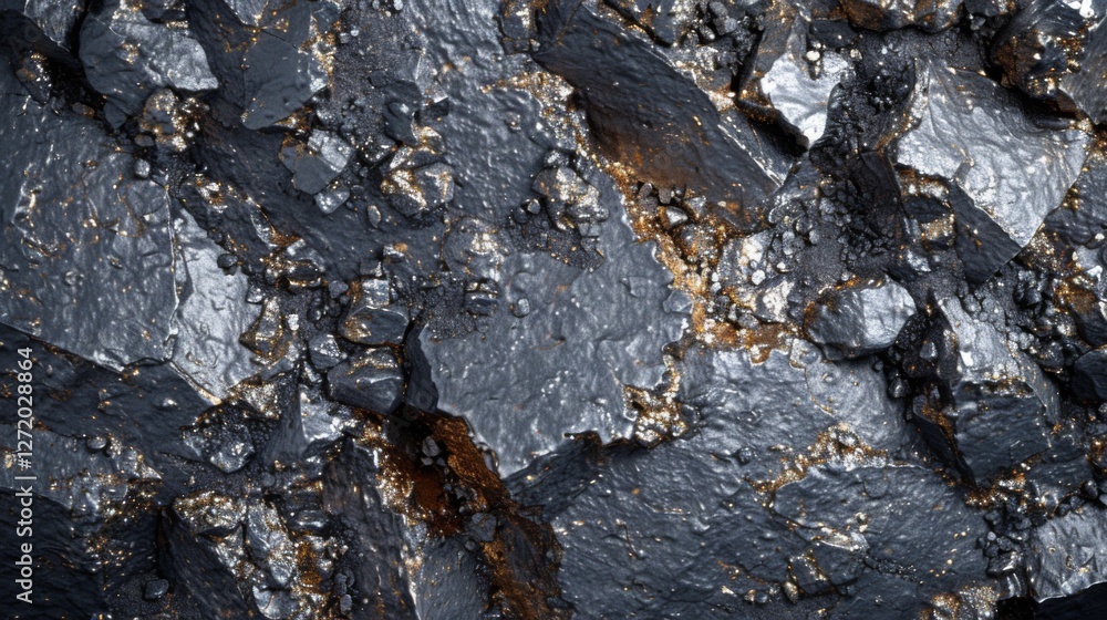 Aufkleber a close up view reveals a striking geological formation with dark mineral textures and a metallic sh