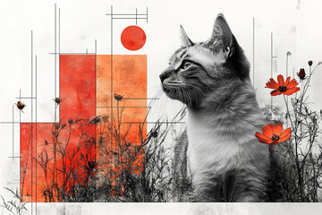 Generative AI abstract spring collage with modern geometric elements and floral composition in artistic digital artwork