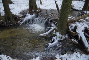 small mountain waterfall in a park near bratislava