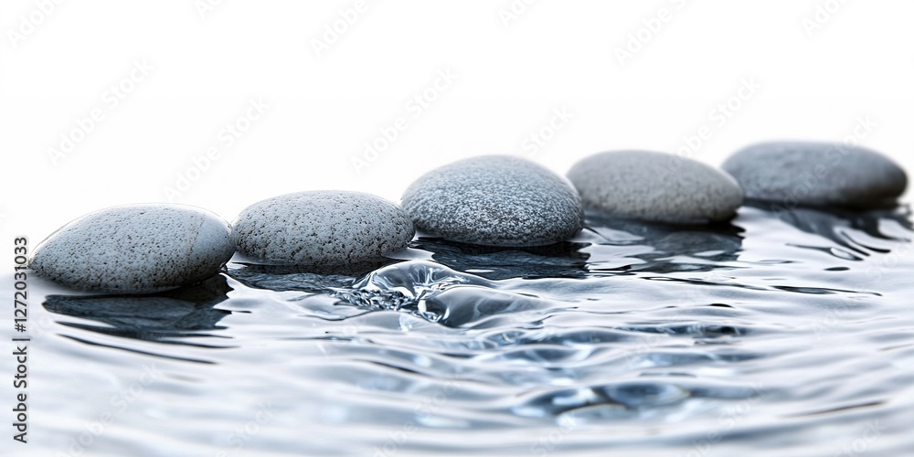 Poster smooth stones rest gently on the surface of clear water, creating a serene and calming atmosphere in